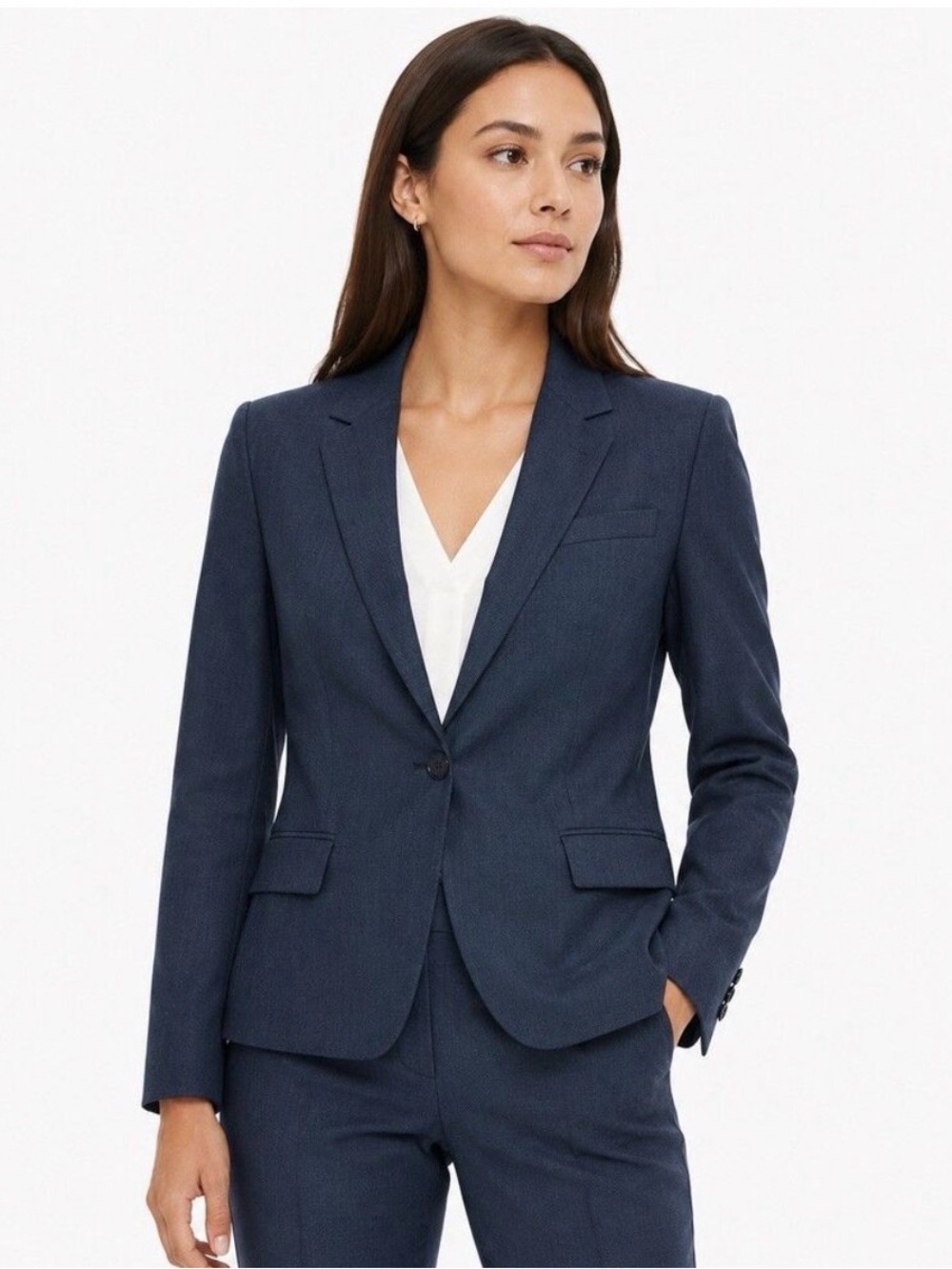 THEORY Wool Gabe B2 Navy Blue Single-Button Tailored Blazer Jacket 00 Designer